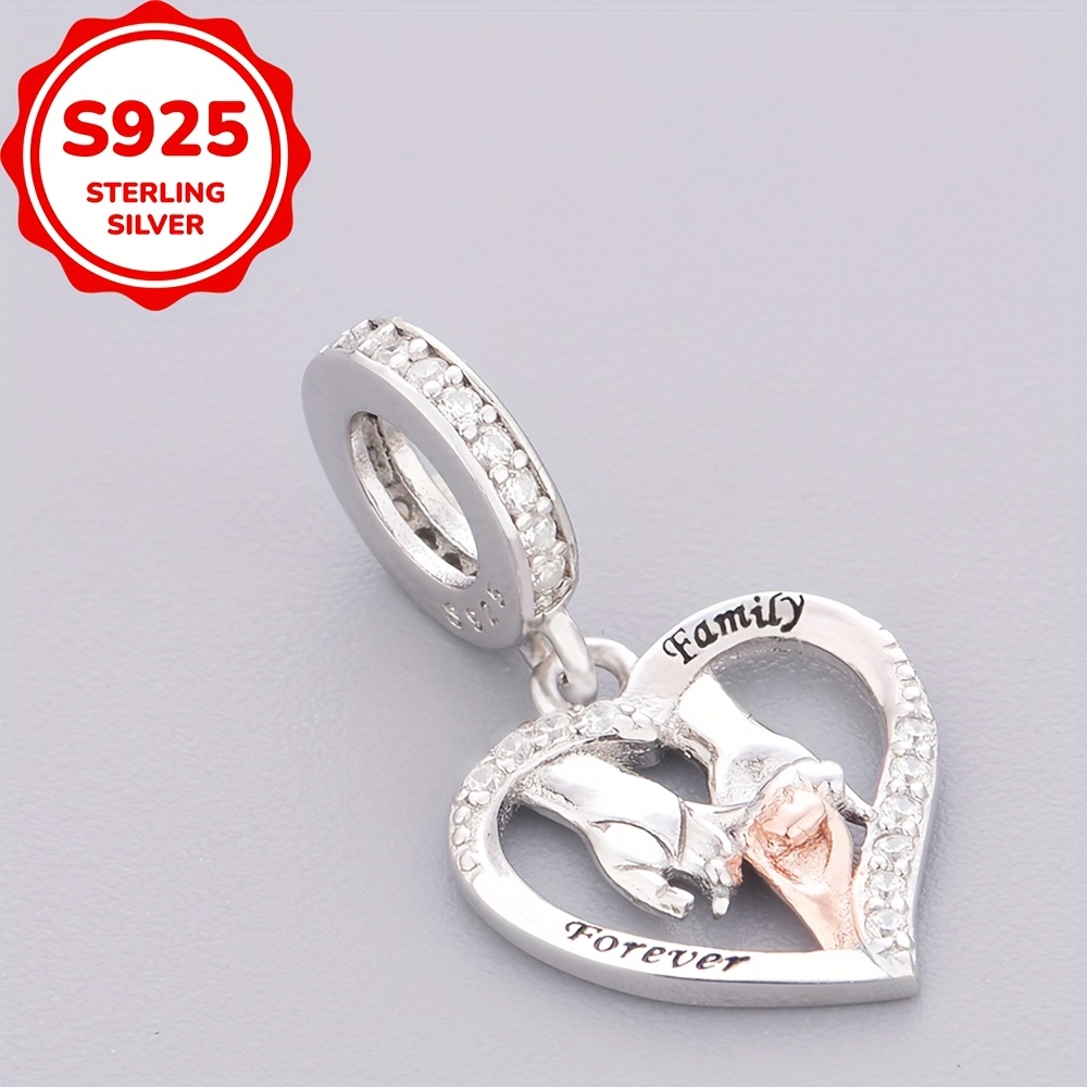 925 Sterling Silver Family Hand-Holding Heart Charm